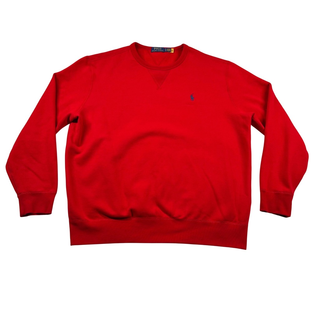 Polo Ralph Lauren Sweatshirt Mens XL Fleece Crewneck Solid Red Classic Stains